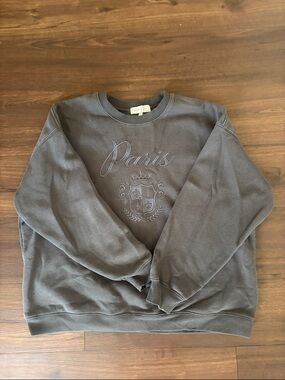 Paris Embroidered Crewneck Sweater - Charcoal Gray